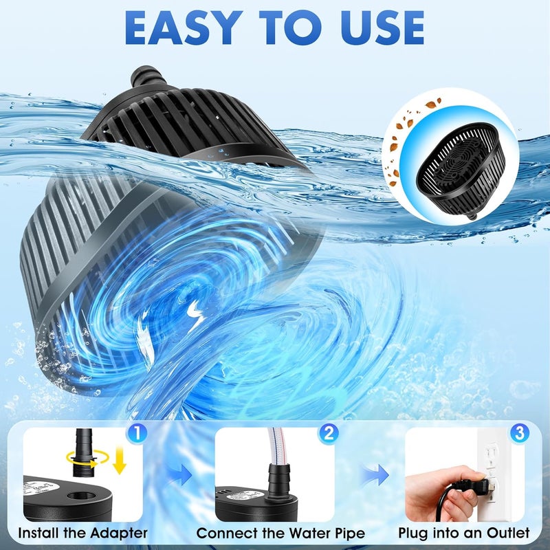 FizZeal Pool Cover Pump Above Ground, Automatic Water Sensor, Sump Pump for Pool Draining, Pool Cover Water Removal 4 Adapters, 16ft Hose & 25ft Power Cord, 850 GPH (Black) - Image 5
